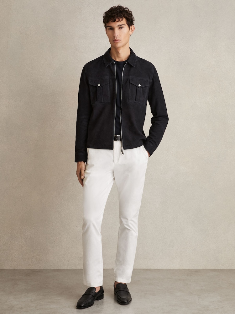 Reiss Navy Belle Suede Zip-Through Jacket - Image 1 of 6
