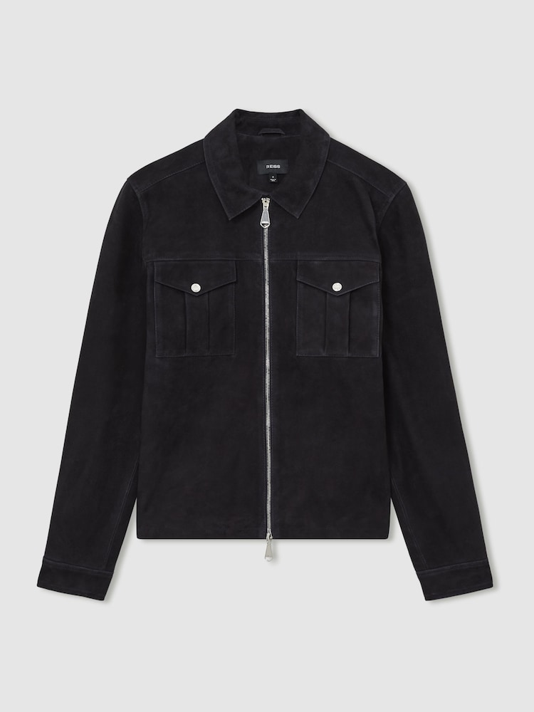 Reiss Navy Belle Suede Zip-Through Jacket - Image 2 of 6