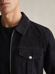 Reiss Navy Belle Suede Zip-Through Jacket - Image 3 of 6