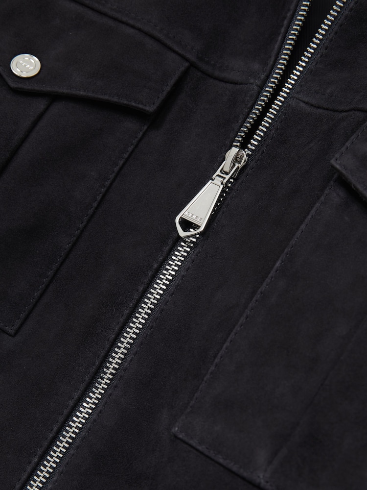 Reiss Navy Belle Suede Zip-Through Jacket - Image 6 of 6