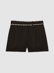 Reiss Black Fawn Linen Whipstitch Shorts - Image 2 of 6