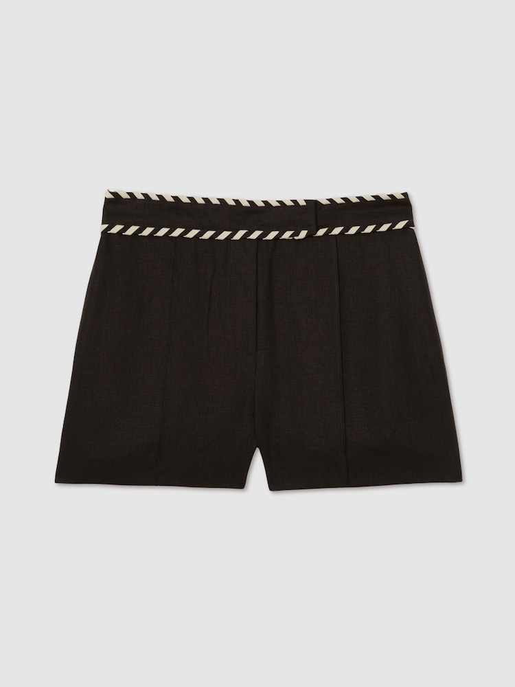 Reiss Black Fawn Linen Whipstitch Shorts - Image 2 of 6