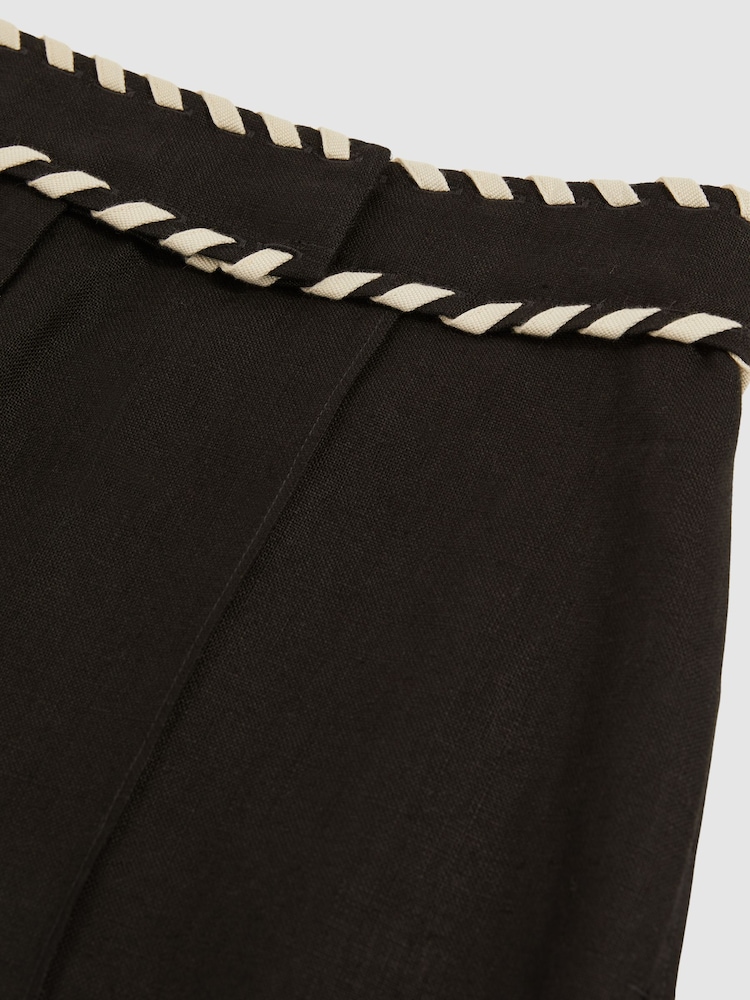 Reiss Black Fawn Linen Whipstitch Shorts - Image 6 of 6