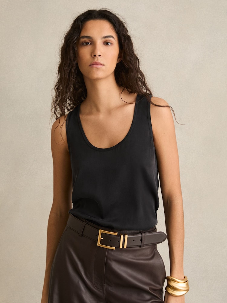 Reiss Black Ruby Silk-Front Cami Top - Image 1 of 6