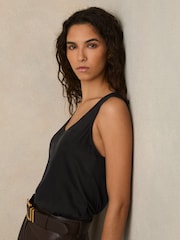 Reiss Black Ruby Silk-Front Cami Top - Image 4 of 6