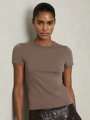 Reiss Mink Jolie Stretch-Cotton Crew-Neck T-Shirt - Image 1 of 6