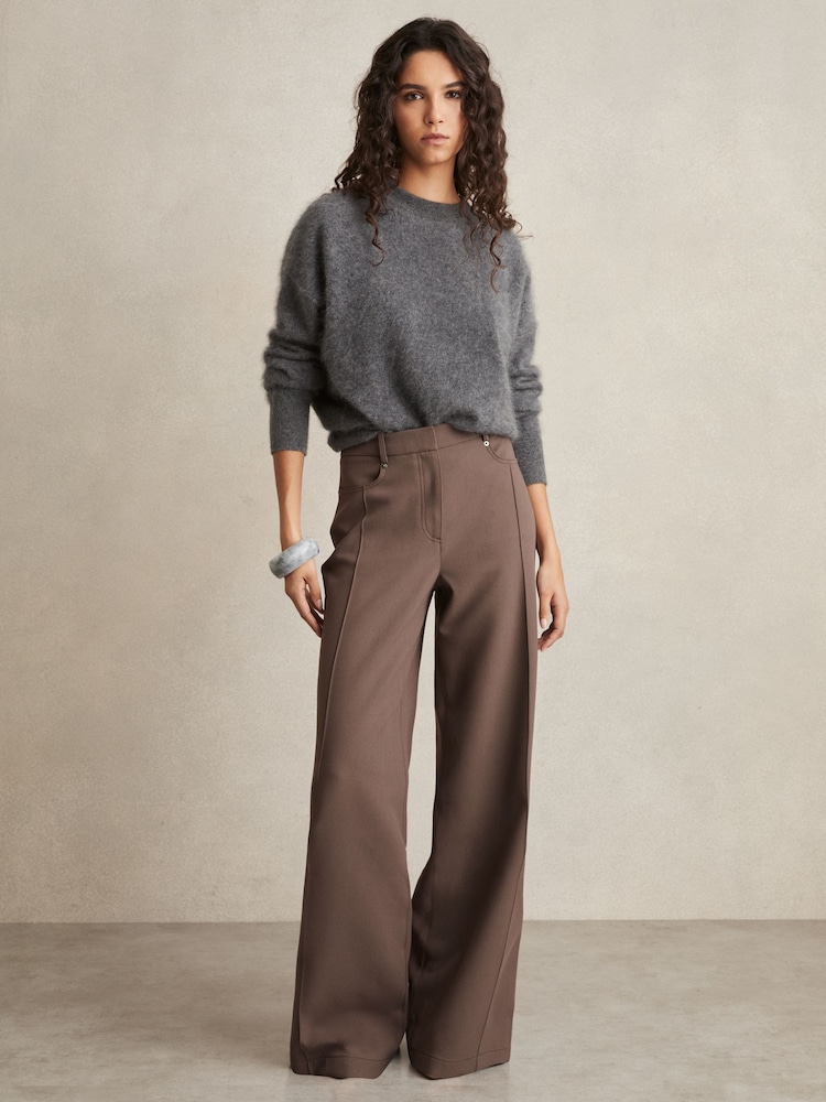 Reiss Mink Neutral Heather Petite Palazzo Tailored Trousers - Image 1 of 7