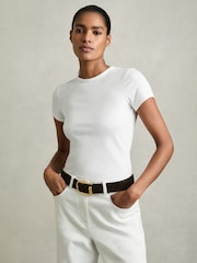 Blanco - Reiss Jolie Stretch-Cotton Crew-Neck T-Shirt - Imagen 1 de 6
