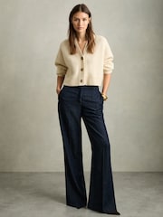 Reiss Dark Blue Reed Denim-Look Wide-Leg Trousers - Image 1 of 6