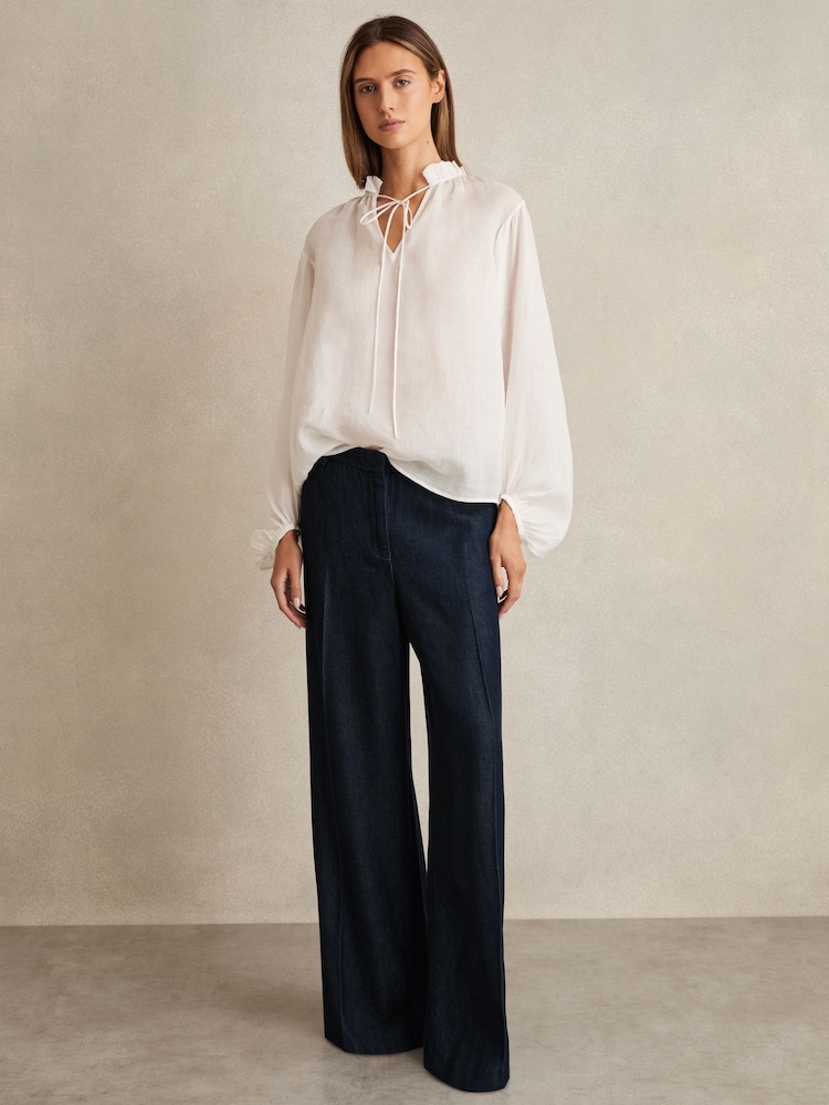Reiss Dark Blue Reed Denim-Look Wide-Leg Trousers - Image 1 of 6