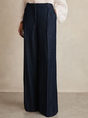 Reiss Dark Blue Reed Denim-Look Wide-Leg Trousers - Image 3 of 6