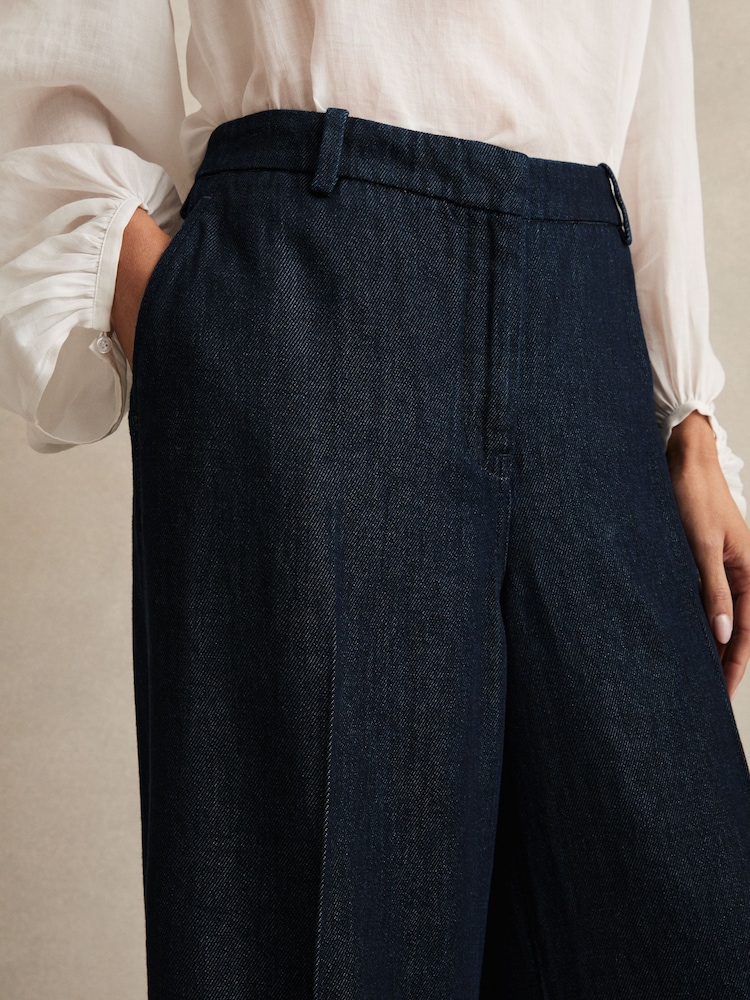 Reiss Dark Blue Reed Denim-Look Wide-Leg Trousers - Image 4 of 6