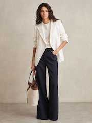 Reiss Navy Heather Petite Palazzo Tailored Trousers - Image 1 of 7