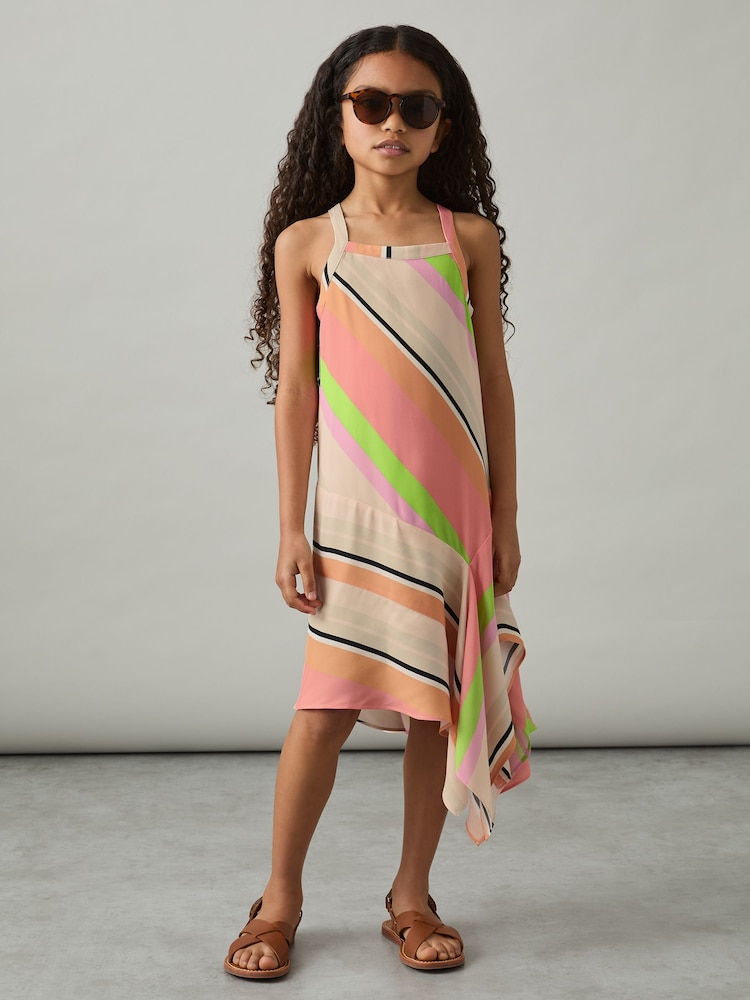 Reiss Multi Holly 4-9 yrs Stripe-Print Handkerchief Dress - Image 1 of 4