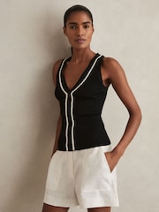 Reiss Black/White Lanette Ribbed Knit Craft Stitch Vest Top - Image 1 of 7
