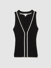Reiss Black/White Lanette Ribbed Knit Craft Stitch Vest Top - Image 2 of 7