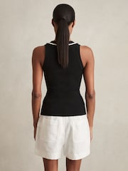 Reiss Black/White Lanette Ribbed Knit Craft Stitch Vest Top - Image 5 of 7