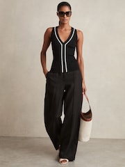 Reiss Black/White Lanette Ribbed Knit Craft Stitch Vest Top - Image 6 of 7
