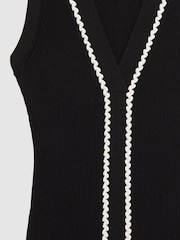 Reiss Black/White Lanette Ribbed Knit Craft Stitch Vest Top - Image 7 of 7