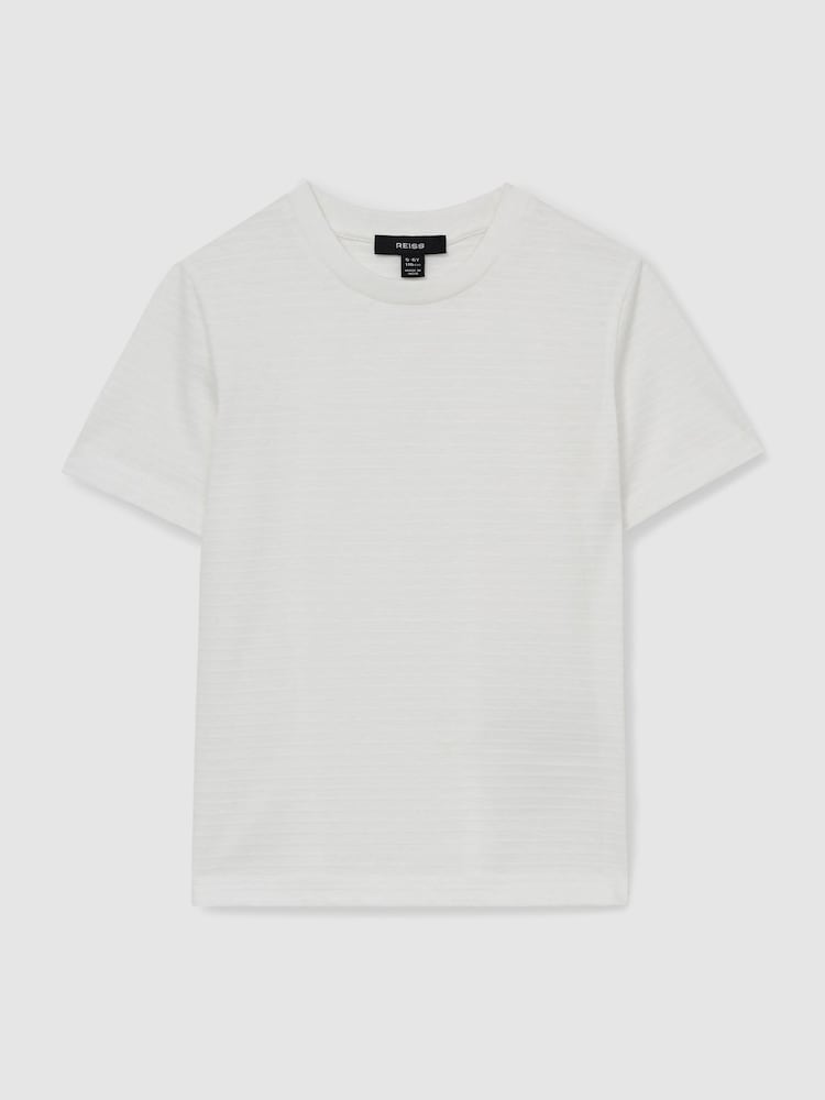 Reiss White Leo 13-14 yrs Cotton Textured Crew-Neck T-Shirt - Image 1 of 4