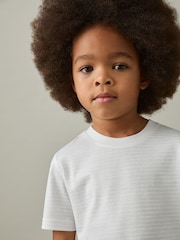 Reiss White Leo 13-14 yrs Cotton Textured Crew-Neck T-Shirt - Image 3 of 4