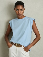 Azul polvareda - Reiss Jade Cotton Cap Sleeve T-Shirt - Imagen 1 de 7