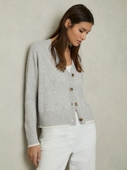 Reiss Abigail Tipped V-Neck Cardigan With Wool And Cashmere - Изображение 1 из 6