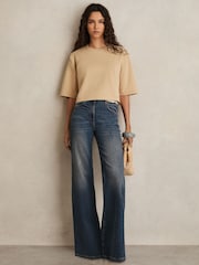 Reiss Sand Alex Stretch-Cotton Cropped T-Shirt - Image 1 of 5