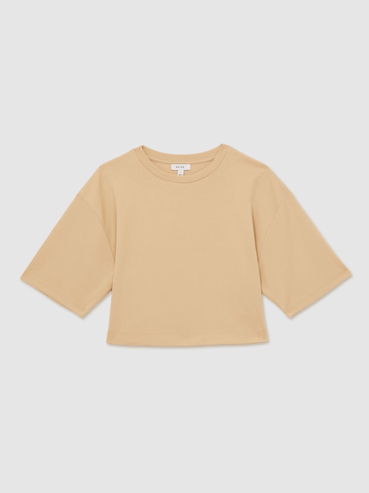 Reiss Sand Alex Stretch-Cotton Cropped T-Shirt - Image 2 of 5