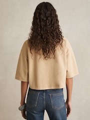 Reiss Sand Alex Stretch-Cotton Cropped T-Shirt - Image 4 of 5