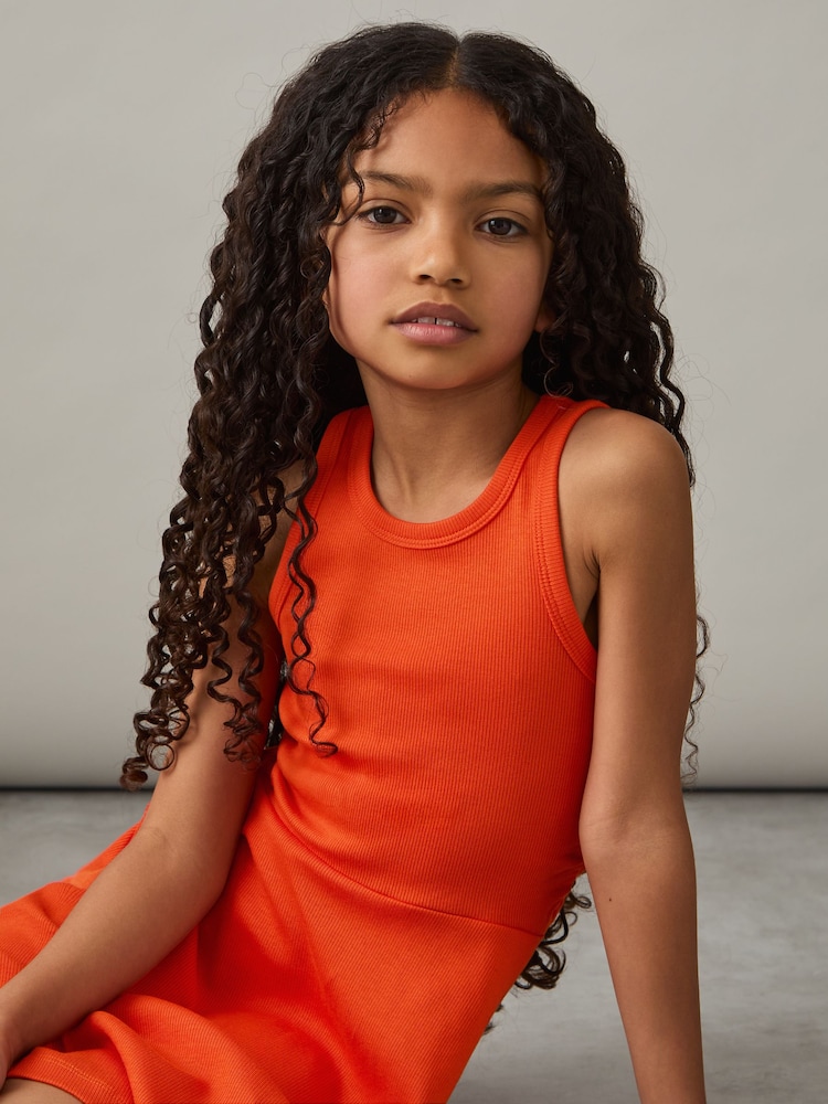 Orange - Reiss Jersey Ruched Skater Dress - Image 1 of 4