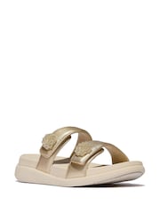 FitFlop Blue F-mode Go Beadie-Button Adj Flatform 2-bar Slides - Image 2 of 4