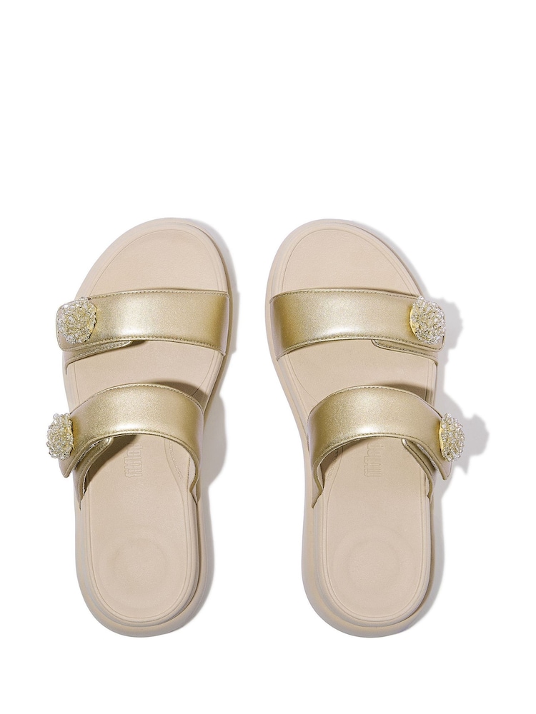 FitFlop Blue F-mode Go Beadie-Button Adj Flatform 2-bar Slides - Image 3 of 4