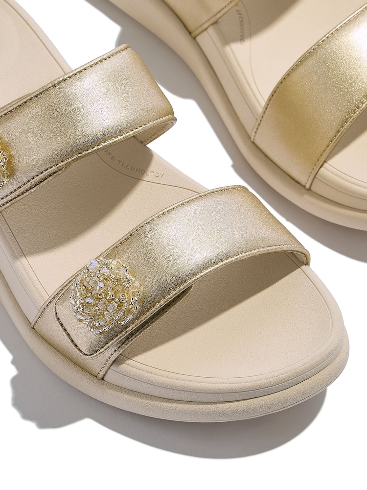 FitFlop Blue F-mode Go Beadie-Button Adj Flatform 2-bar Slides - Image 4 of 4