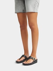 FitFlop Lulu Crystal-Buckle Leather Toe-Post Black Sandals - Image 1 of 5