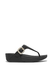 FitFlop Lulu Crystal-Buckle Leather Toe-Post Black Sandals - Image 2 of 5