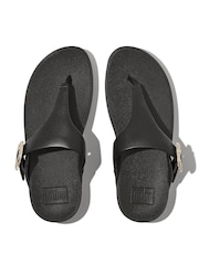 FitFlop Lulu Crystal-Buckle Leather Toe-Post Black Sandals - Image 3 of 5