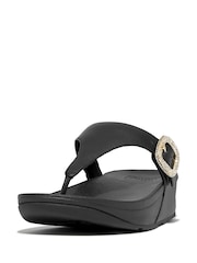FitFlop Lulu Crystal-Buckle Leather Toe-Post Black Sandals - Image 4 of 5