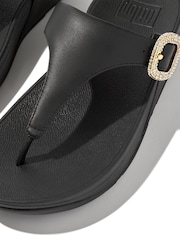 FitFlop Lulu Crystal-Buckle Leather Toe-Post Black Sandals - Image 5 of 5