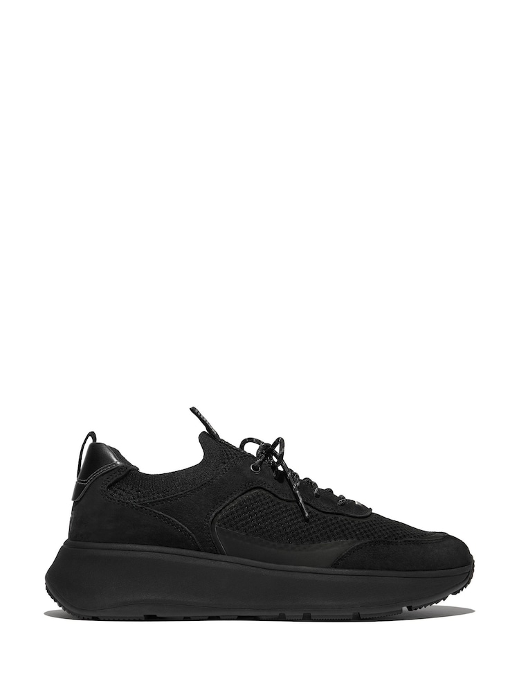 FitFlop F-mode  Suede/knit Flatform Slip-on Laced Black Sneakers - Image 2 of 5