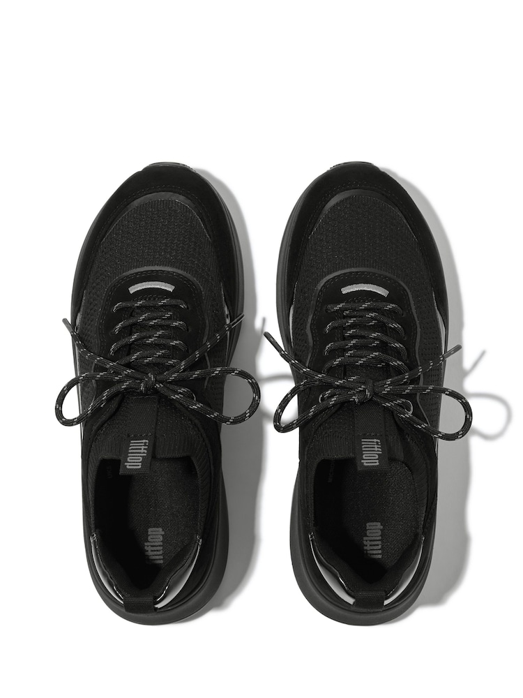 FitFlop F-mode  Suede/knit Flatform Slip-on Laced Black Sneakers - Image 4 of 5