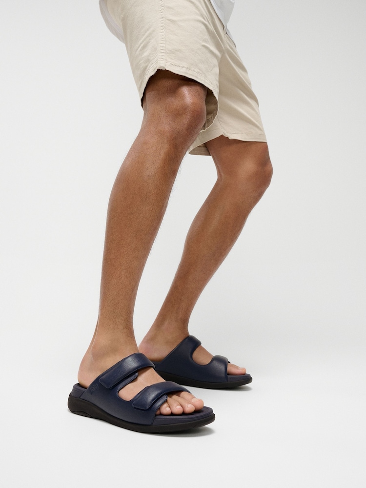 FitFlop Mens Blue F-Mode Go Adjustable Two-bar Sliders - Image 1 of 4 FitFlop Mens Blue F-Mode Go Adjustable Two-bar Sliders - Image 1 of 4