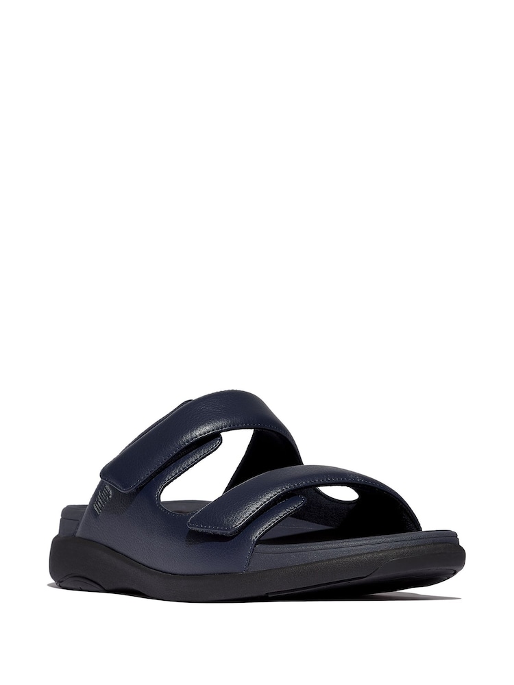 FitFlop Mens Blue F-Mode Go Adjustable Two-bar Sliders - Image 2 of 4 FitFlop Mens Blue F-Mode Go Adjustable Two-bar Sliders - Image 2 of 4