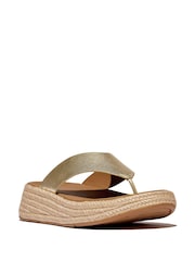FitFlop Gold F-mode Espadrille Leather Flatform T/post Sandals - Image 2 of 4