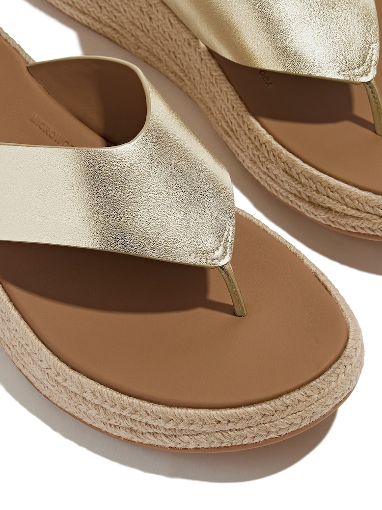 FitFlop Gold F-mode Espadrille Leather Flatform T/post Sandals - Image 4 of 4