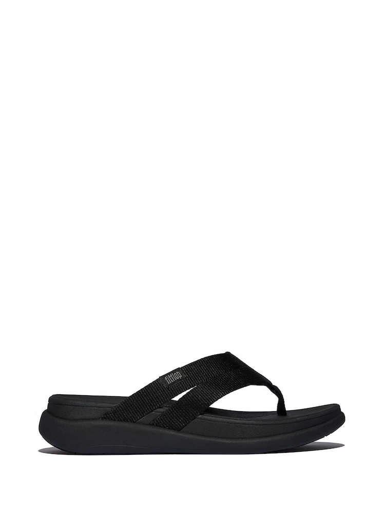 FitFlop F-Mode Go Webbing Flatform Strappy Black Flip Flops - Image 2 of 5