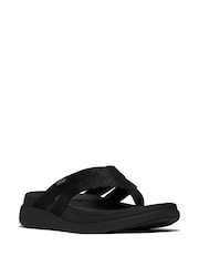 FitFlop F-Mode Go Webbing Flatform Strappy Black Flip Flops - Image 3 of 5