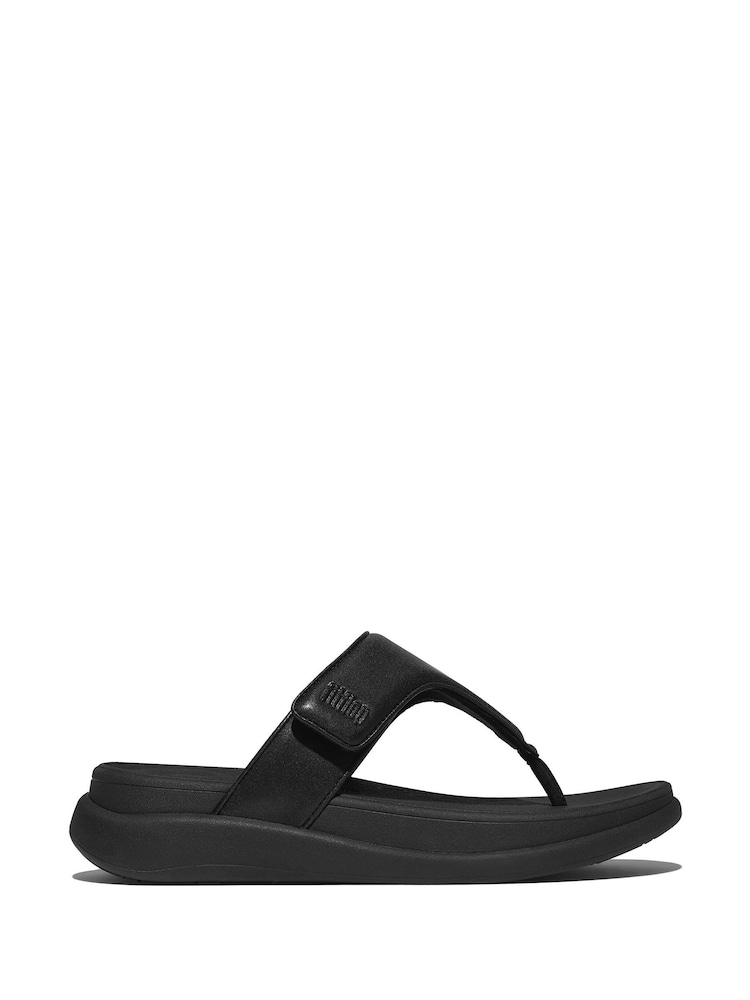 FitFlop F-mode Go Adjustable Flatform Toe-Post Black Sandals - Image 2 of 5