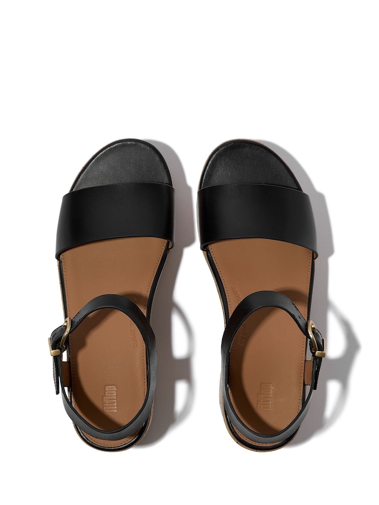 Buy FitFlop Platfforms Leather Cork Heeled Ankle Strap Black