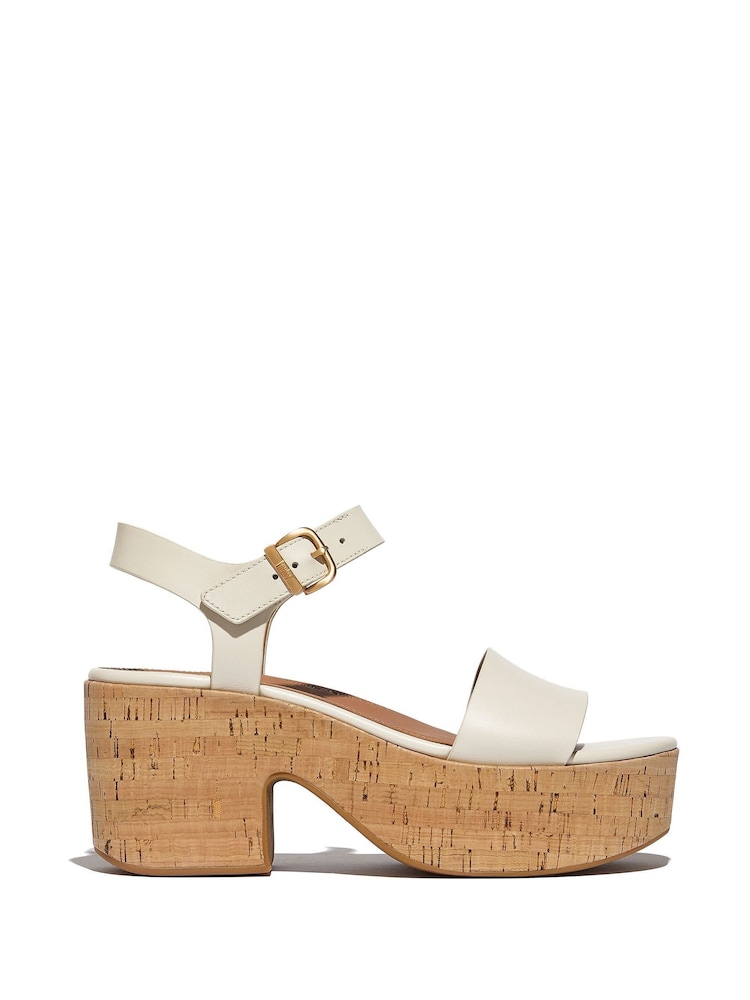 FitFlop Cream Platfforms Leather Cork Heeled Ankle-Strap Sandals - Image 1 of 4